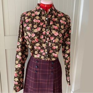 Jones New York Signature Blouse, 100% Cotton, Floral, Brown/Pink, Women's (US M)